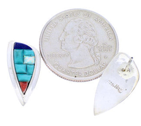 Multicolor Turquoise Inlay Sterling Silver Post Earrings AW71299